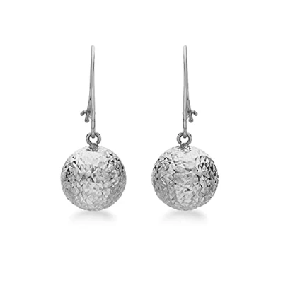 Image of Carissima Gold Women&#039;s 9 ct White 10 mm Diamond Cut Ball Drop Earrings