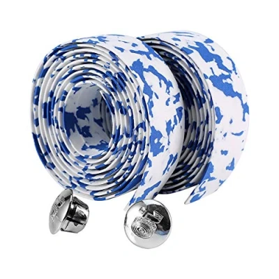 Image of VGEBY1 2Pcs Bicycle Handlebar Tape, Rubber Foam Road Bike Handle Bar Wrap Cycling Tape with 2 Plugs(Blue+White)