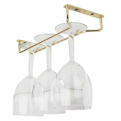 Image of We Can Source It Ltd Brass Wine Glass Hanger Glassware Storage Holder Bar Rail Rack 10&quot;