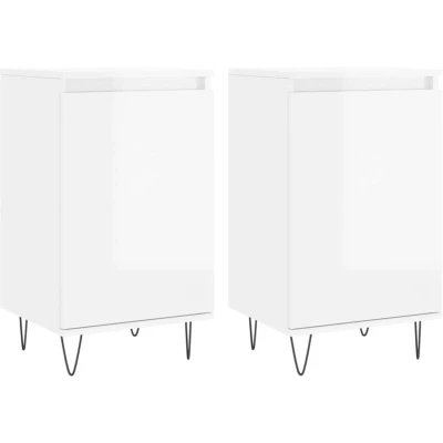 Image of vidaXL Sideboards 2 pcs High Gloss White 40x35x70 cm Engineered Wood