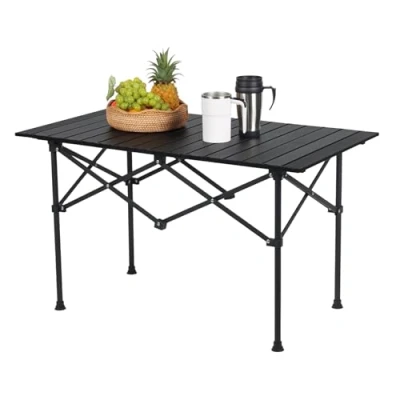 Image of Relaxdays Table, Folding, HWD: 55 x 95 53 cm, Camping &amp; Picnic, Portable Outdoor Furniture, Steel, Black
