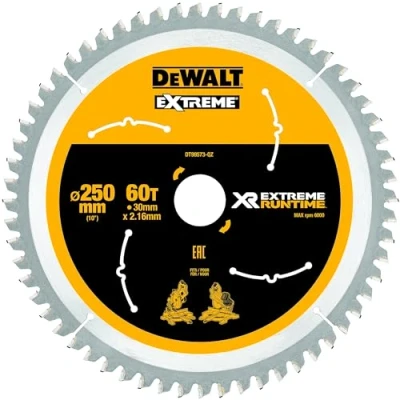 Image of DEWALT DEWDT99573QZ Mitre Saw Blade, Black/Yellow, 250/30mm 60WZ/FZ