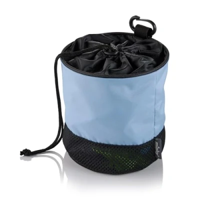 Image of Minky Premium Drawstring Peg Bag, Holds Up to 160 Pegs, Design &amp; Strong Clip, Breathable Mesh Base, Fabric Pegs Holder, Grey/Blue/Silver (Blue)