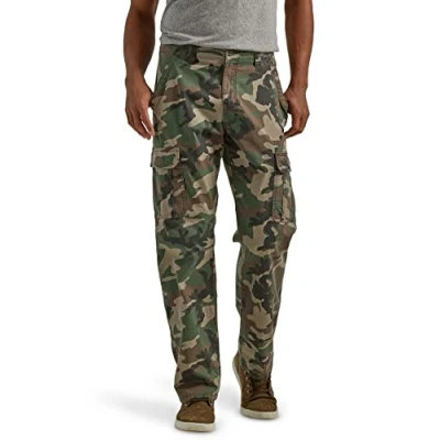 Image of Wrangler Authentics Men&#039;s Relaxed Fit Stretch Cargo Pant, Green Brown Camo, 46W x 32L