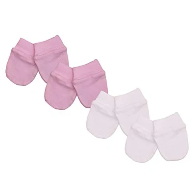 Image of TeddyTs Baby Scratch Mittens 4 Pair Pack (Pink and White)