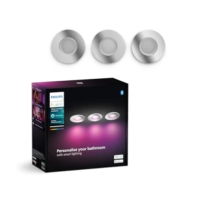 Image of Philips Hue White &amp; Color Ambiance Xamento 3 Pack, dimmable Bathroom Lights for Lighting System with 16 Million Colours, Intelligent Light Control via Voice and app, Silver