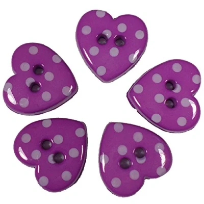 Image of Polka Dot Spot Small Heart Buttons 15mm Wide (5, Purple)