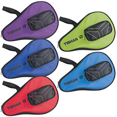 Image of Tibhar Table Tennis Bat Cover T Logo with Ball Compartment Bag for 1 Racket Case (Green)
