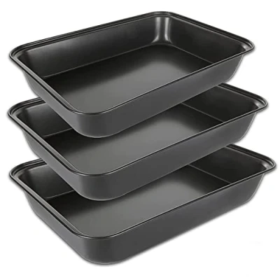 Image of AHUNTTER 3 Piece Oven Trays Non Stick Set with Small Flower Baking Tin Tray Carbon Steel (PFOA Free) Cooking Roasting Tins for Ovens Dishwasher Safe