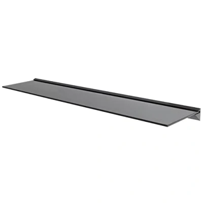 Image of mahara Black Glass Floating Shelf 80cm Wide Wall Mounted Supporting upto 20kg, Easy Installation, Use In Any Room