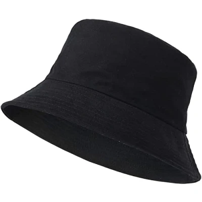 Image of ARG 100% Cotton Bucket Hat Unisex Sun Hats Plain Colors Fisherman Summer for Men Women (Black)