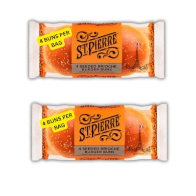 Image of St Pierre 4 Seeded Brioche Burger Buns Baps (2 Packs of (Total 8 buns))