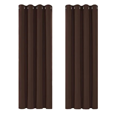 Image of Deconovo Super Soft Thermal Insulated Blackout Curtains Eyelet for Children Room Chocolate W55 x L87 One Pair