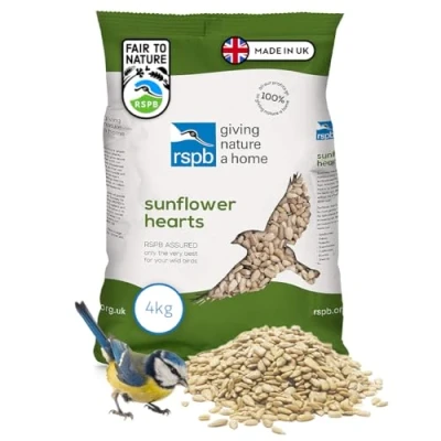 Image of RSPB Sunflower Hearts Wild Bird Food 4kg, High in Energy &amp; Protein, Great For Feeders, Supporting The Charity, Resealable Recyclable Packaging