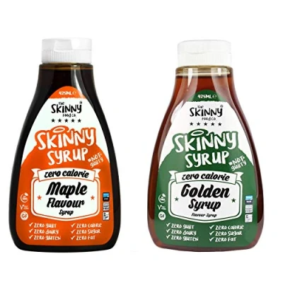 Image of The Skinny Food Co Syrup Twin Pack SW Maple Golden Dessert Topping Sugar Free Zero Calories Guilt Sauce