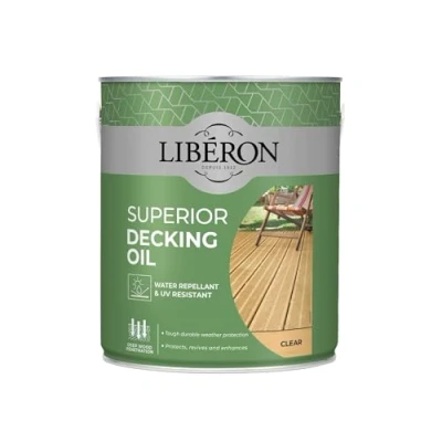 Image of Homecare Essentials LIB126103 (Clear 2.5 litre) Liberon Superior Decking Oil Water Repellent and UV Resistant