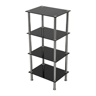 Image of mahara Black Glass 4 Tier Modern Organisation Rack, Shelving Shelf Unit, Width 40cm x 30cm, Max Weight per 5kg for Living Rooms, Kitchen, Garage, etc