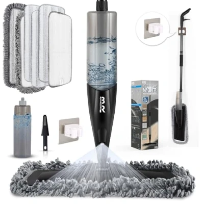 Image of Microfibre Spray Mop for Cleaning Dry and Wet Floors Kitchen, Wood Floors, Laminated Ceramic Tile, 6 Replacement Heads
