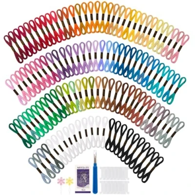 Image of VynyQoo 120PCS Embroidery Threads Kits, 8m (6 Strand) Cross Stitch Threads, 102 Colours Floss for Embroidery, DIY Crafts &amp; Sewing Projects Ideal Adults Beginners