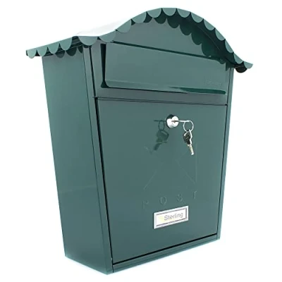 Image of Burg Wächter MB01CWG Classic Wall Mounted Galvanised Steel Lockable Weatherproof Post Box, Chartwell Green