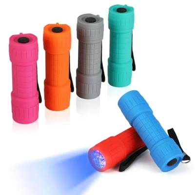 Image of EverBrite UV Torch 6 Pack, 9 LED 395nm Black Light Torch, Colorful Mini Ultraviolet Flashlight Blacklight Detector for Pet Urine, Stain, Bed Bugs, Batteries Included