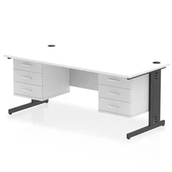 Image of Impulse 1800x800 Desk Cable Managed White/Black 2x3 Drawer Fixed Peds