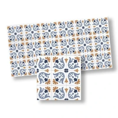 Image of Melody Jane Dolls House Victorian Mosaic Floor Tile Sheet Blue Tan White Miniature Flooring