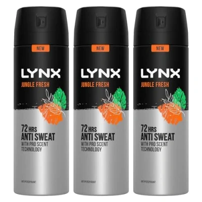 Image of Lynx XL Antiperspirant Jungle Fresh 72H Long Lasting Sweat and Odour Protection Deodorant Spray for Men with Unique Scent of Palm Leaves Amber, 200ml Pack 3