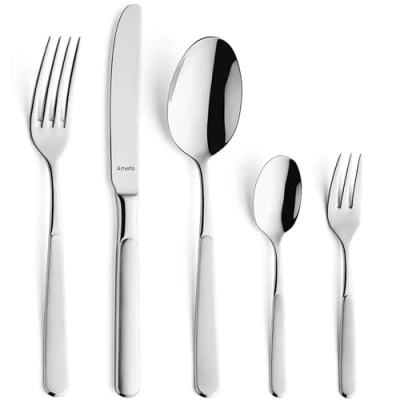 Image of Amefa SATINA Cutlery Set 60 Pieces, for 12 People, Dishwasher Safe, Rustproof 18/10 Stainless Steel, Special Serrated Edge, Hardened Blade Steel