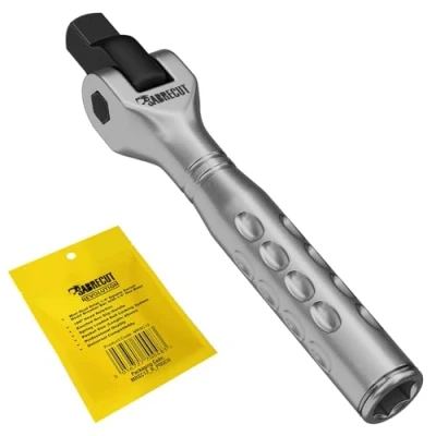 Image of 1 x SabreCut MRSC12 Mini Dual Drive Compact 1/4&quot; Square Swivel Head Breaker Bar with Hex Base Knurled Non Slip Handle 180 Degree Spring Locking System
