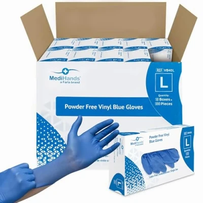 Image of MediHands Vinyl Blue Gloves Disposable Large Powder Free, Latex &amp; Protein Free Multi Purpose, Single Use Box of 1000