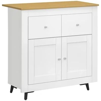 Image of HOMCOM Sideboard Storage Cabinet, Modern Kitchen Cupboard with Double Doors and Drawers for Dining Room, Living Room Entryway, White