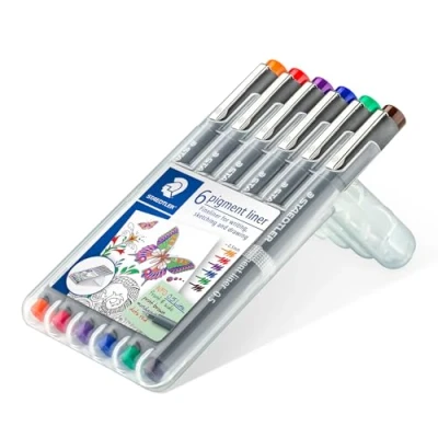 Image of STAEDTLER 30805 SSB6 Pigment Liner Pens Assorted Colours, 0.5 mm (Set of 6)