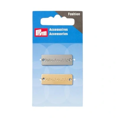 Image of Prym Silver and Gold Coloured Handmade Sew on Tabs/Charms (2pc), Metal, 9.5 x 5 0.2 cm