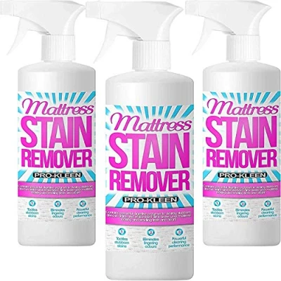 Image of Pro Kleen Mattress Stain Remover and Cleaner with Odour Neutraliser Removes Stains Caused by Urine, Blood, Vomit Faeces 3 x 500ml