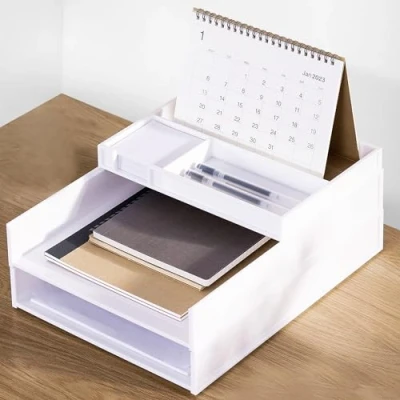 Image of Eufrozy 3 Tier Stackable Letter Tray Paper Organizer, White Desk for Classroom Office Desktop Organizing, Cardboard Inbox, File Sorter, A4 Turn in Tray, Document Storage, Mail Holder