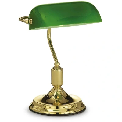 Image of Lawyer 1 Light Banker Lamp Gold with Green Glass Shade, E27