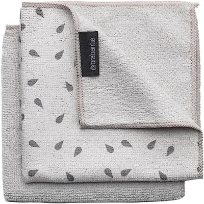 Image of Brabantia 117688 Microfibre Cleaning Cloths (x 2), Machine Washable, Light Grey