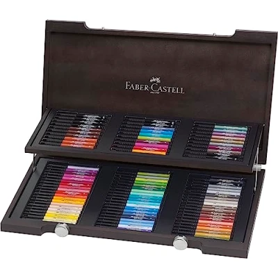 Image of Faber Castell Art &amp; Graphic Pitt Artist Pen India Ink Pen, Multicoloured, Wooden Case Of 90, For Art, Craft, Drawing, Sketching, Home, School, University, Colouring