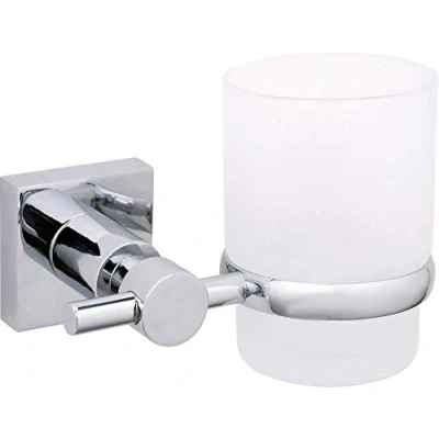 Image of tesa Hukk tumbler holder, high gloss chromed metal, self adhesive, adhesive mounting technology, 95mm x 125mm 90mm