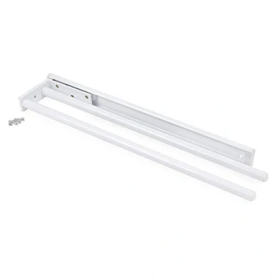 Image of Emuca Pull Out Towel Rail with 2 arms, Kitchen or Bathroom Rack from Aluminium White Finish, 440mm (17,3 inch) Long