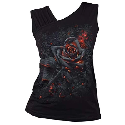 Image of Spiral Burnt Rose Gathered Shoulder Slant Vest Black L [Video Game]