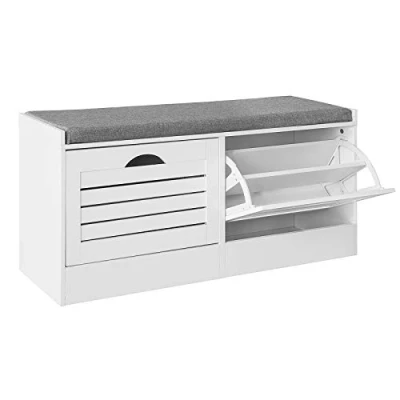 Image of SoBuy® FSR62 W, Hallway Shoe Bench Rack Cabinet with Flip drawer and Seat Cushion