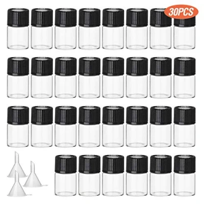 Image of Hyber&amp;Cara 30 Pcs 2ml Clear Glass Bottles Small Vials Empty Sample Containers with Screw Cap, Bonus Mini Funnels