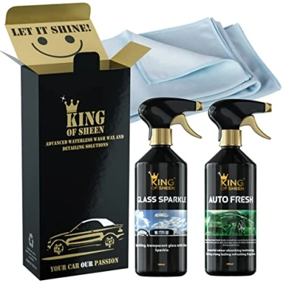 Image of King of Sheen 3 Piece Interior Kit. 500ml Auto Fresh, Glass Sparkle Plus Microfiber Cloth