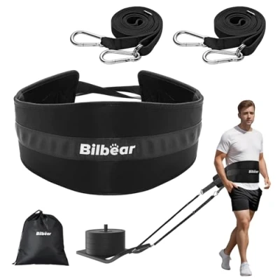Image of Bilbear Sled Pulling Belt,Adjustable Training Waist Belt,Belt for Pulling,Weight Pull Belt Tire Pulling,Squat,Leg Muscles Strength Training,Resistance Training,Core Power Workout (Black)