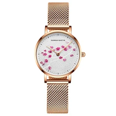 Image of RORIOS Women Watches Analogue Quartz Watch Elegant Floral with Stainless Steel Mesh Strap Waterproof Wristwatch Fashion Dress for Ladies Girls