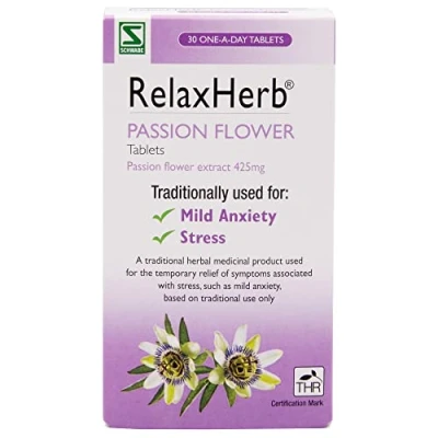 Image of Schwabe Pharma RelaxHerb Passion Flower Extract 425g Traditionally Used for The Relief of Low Mood Traditional Herbal Medicinal Product 30 Tablets