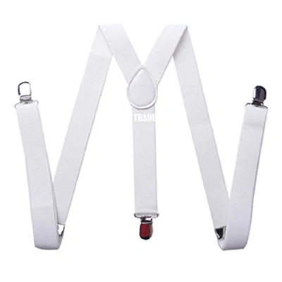 Image of Elasticated Adjustable Braces Fancy Dress Accessory Red White Or Black 4cm Wide (White)