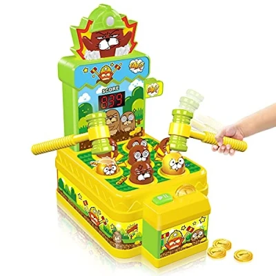 Image of VATOS Whack Game Toy with Mole,Mini Electronic Arcade Pounding Bench Coin 2 Hammers Toy,Interactive Educational Developmental for Toddlers Kids Girls and Boys Age 3 4 5 6 Years Old